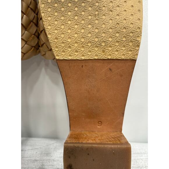 Liberté Santorini Womens Brown Woven Leather Mules Wooden Heel Sandals Size 9 - Picture 9 of 10